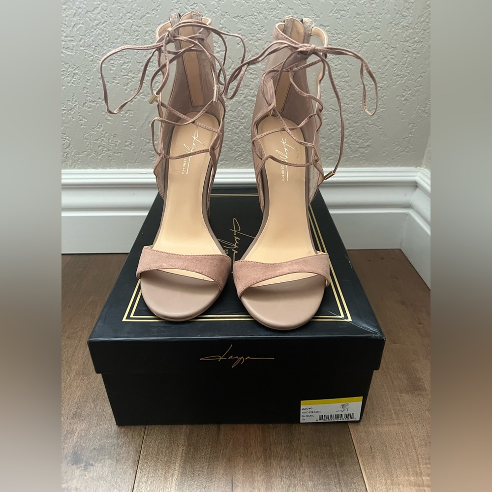 Elegant Lace-Up Nude Heels